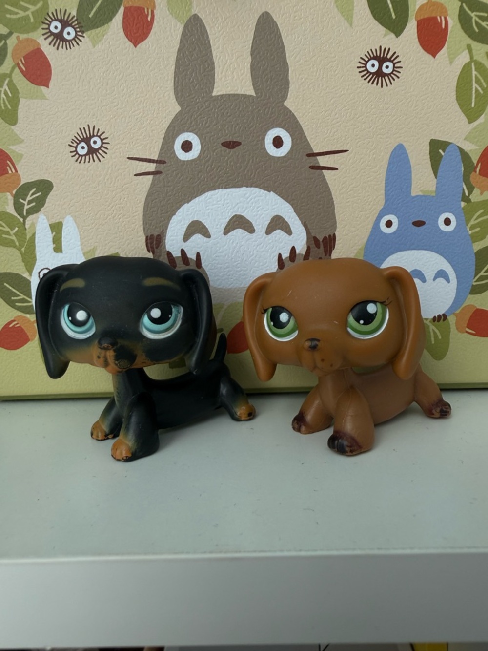 Authentic Littlest Pet Shop Dachshund Figures - Black & Brown